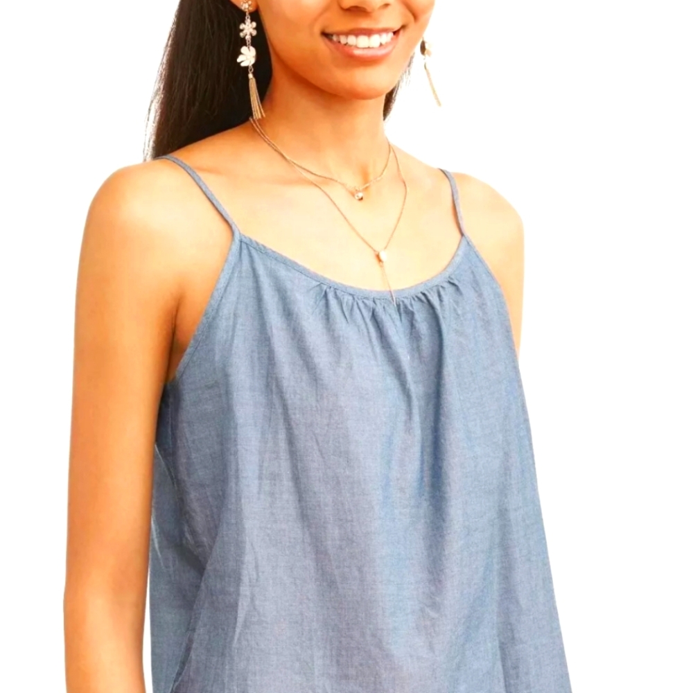 Womens Denim Blue Spaghetti Strap Top Blouse Shirt XL 16-18